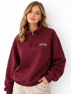 (1990’s) BOCA Authentic Heavyweight Cotton Half-Zip Burgundy Pullover - PTP 27